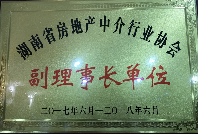 恭喜湖南新融达房地产评估有限责任公司2017年度荣获“湖南省房地产中介行业协会副理事长单位”称号！